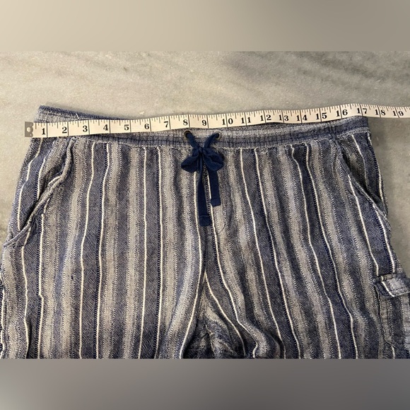 Dash Size L Linen Blend Blue White Stripe Drawstring Waist Pull On Shorts - Picture 9 of 10